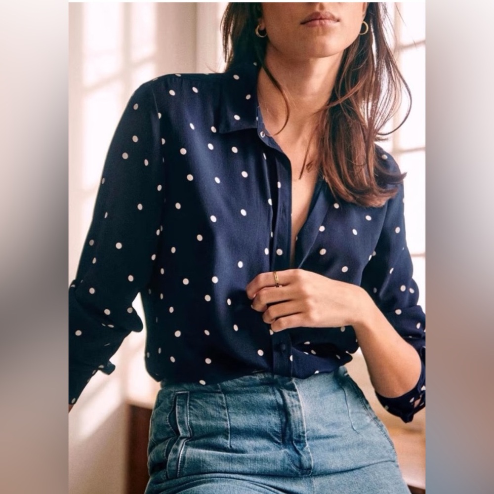 Sézane Navy Polka Dot Blouse